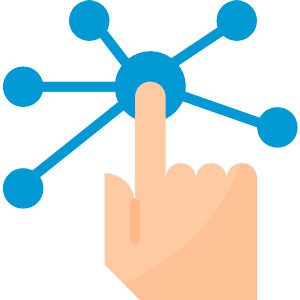 A imagem mostra a mão de uma pessoa clicando em um círculo azul que se remifica em vários outros | Administradores | Plano de Saúde Familiar | Whare Seguros